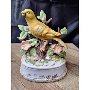 Vintage 1960s Price Import Japan Yellow Bird Porcelain Figurine Pink Flower